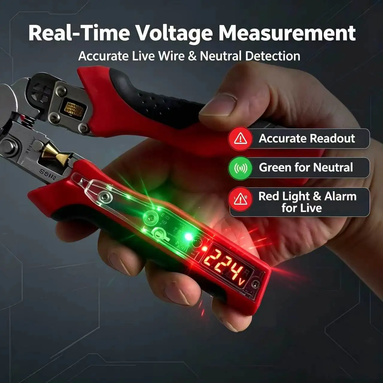 Enhanced Electrician's Multi-Tool: Adjustable Wire Stripper, Crimper & Voltage Tester