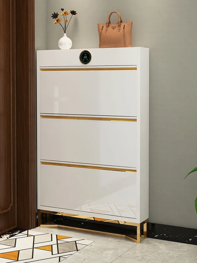 

Intelligent sterilization and disinfection ultra-thin shoe cabinet light luxury tipping bucket entrance storage shoe rack