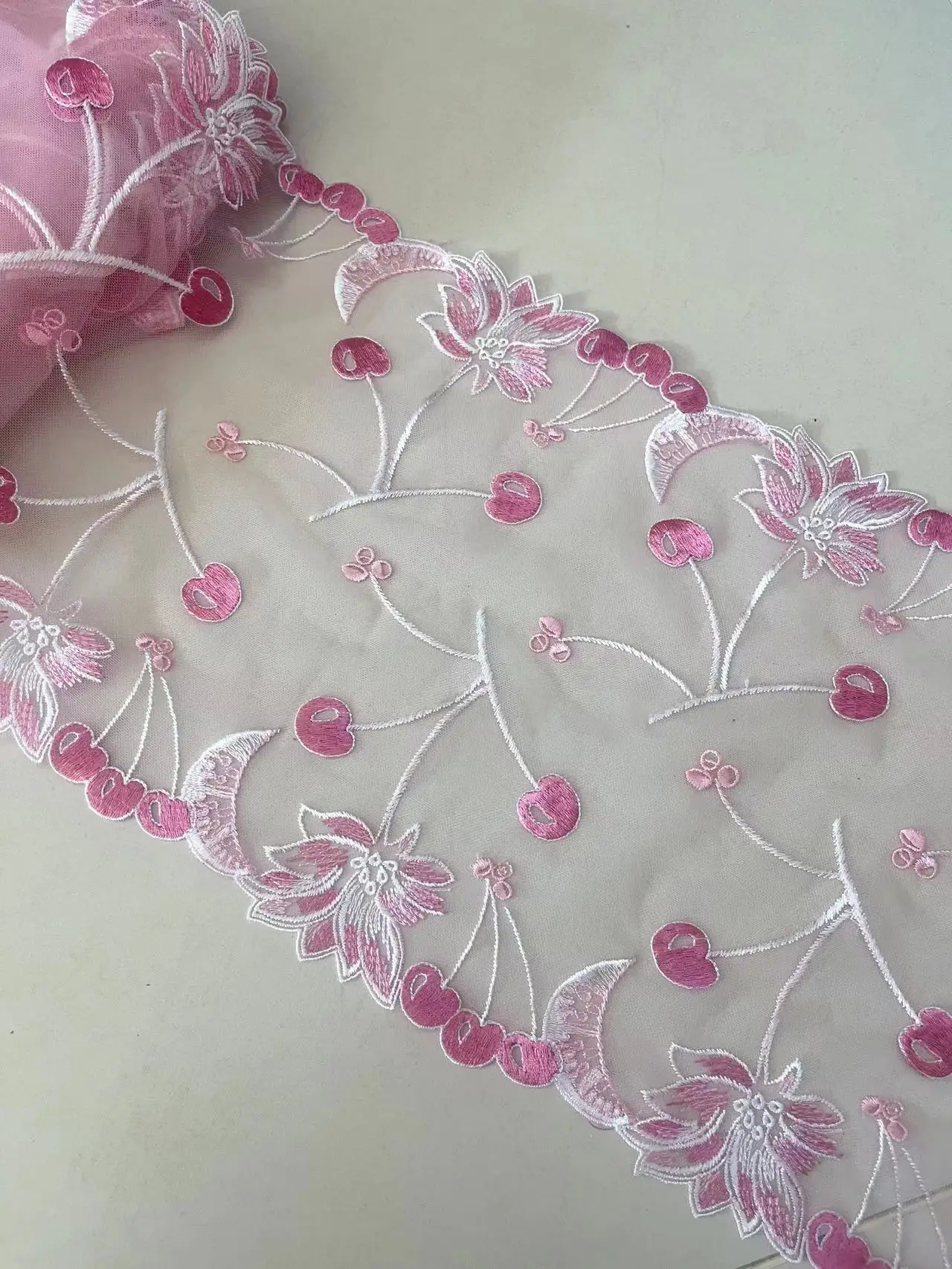 

12 ярдов, розовая вишня, двусторонняя вышитая кружевная ткань, сетчатые принадлежности для шитья, отделка, Кукольное платье, бюстгальтер, аксессуары для одежды