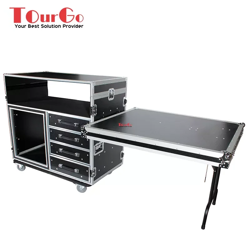 Dual-Table Flight Case And Mixing Console Workstation With Casters 4