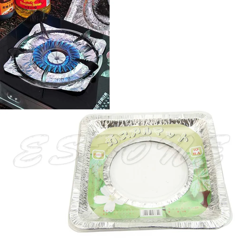 

10 Pcs Aluminum Foil Quadrate Round Gas for BURNER Disposable Bib Liners Covers T5EF