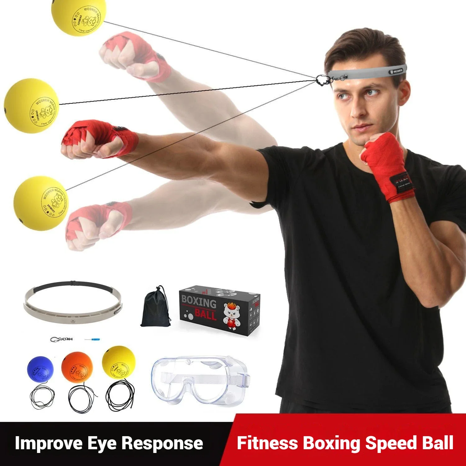 Head-Mounted Boxing Speed Ball for Kids Home Training Reaction Ball Smooth PU Foam Decompression Fighting Equipment
