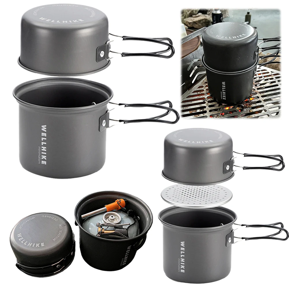 2Pcs Ultralight Aluminum Alloy Travel Tableware Pot for Camping
