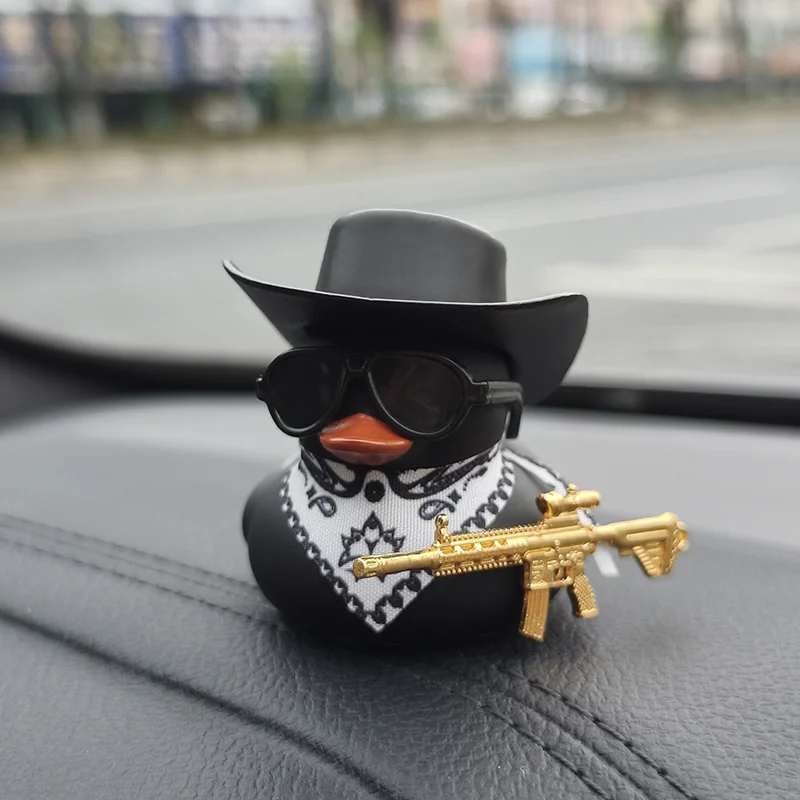 Yellow Duck Cowboy Hat Decoration with Sunglasses and Scarf - Trendy Car Interior Ornament