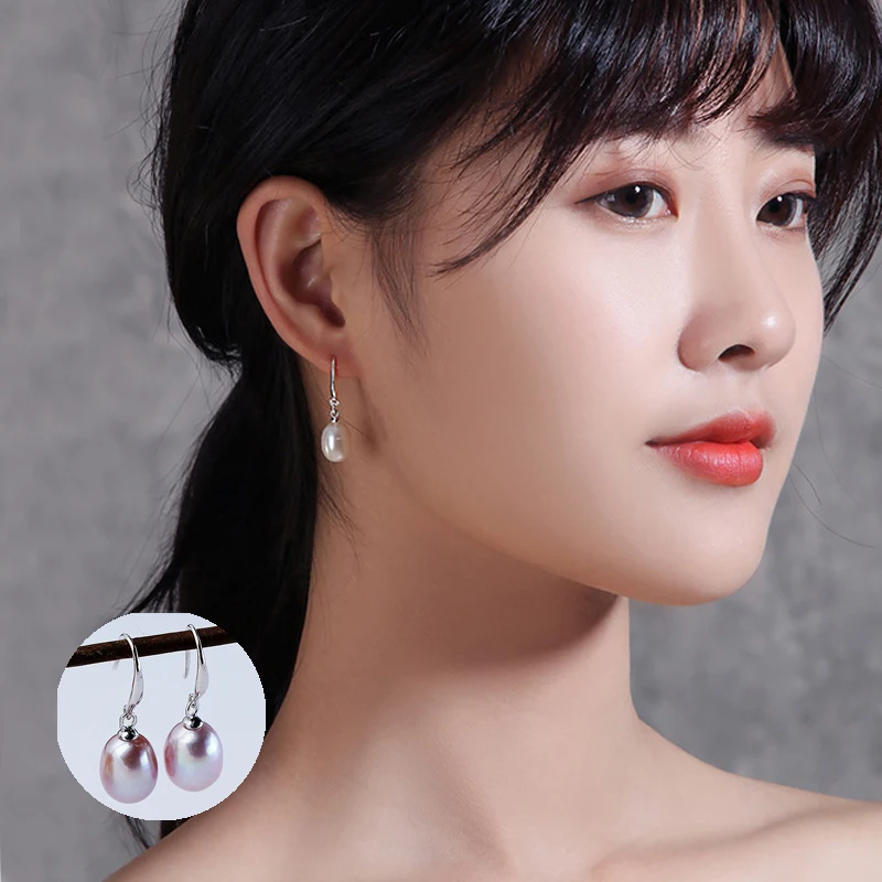 NaturalFreshwaterPearlStudEarringsTeardropShape925SilverNeedle