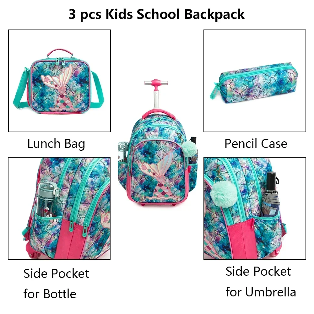 Children School Backpacks for Teenagers 3 in 1 School Backpack for Kids Girls Mermaid Schoolbag with Lunch Bag Pencil Case 2