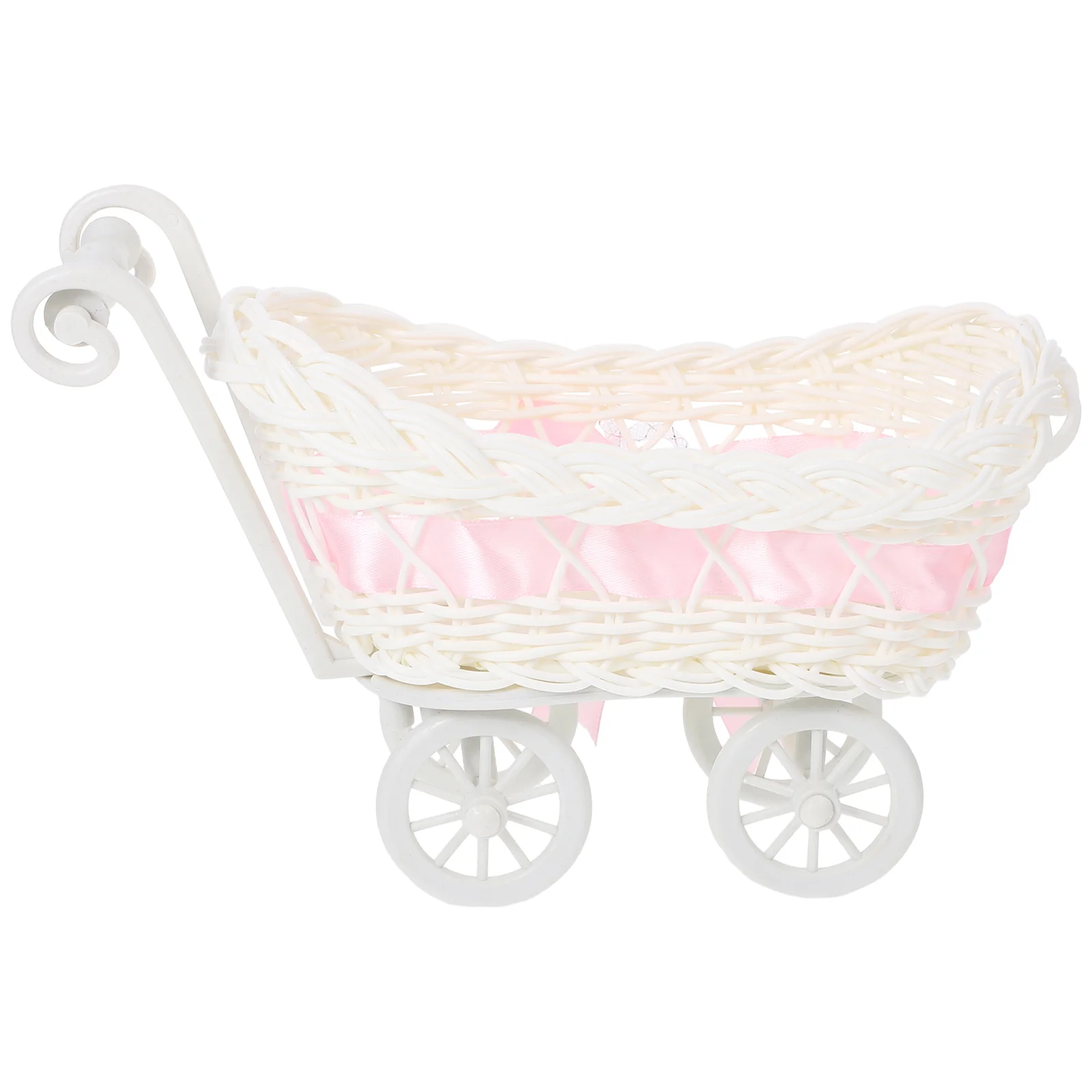 

Basket Baby Cart Shopping Shower Stroller Woven Decorations Mini Cutie Candy Wicker Storage Serving Toy Fruit Rattan Carriage