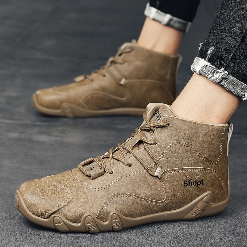 

Men Casual Shoes Loafers Sneakers Luxury Fashion Handmade Retro Leisure British High-top Leather Boots Zapatos Casuales Hombres