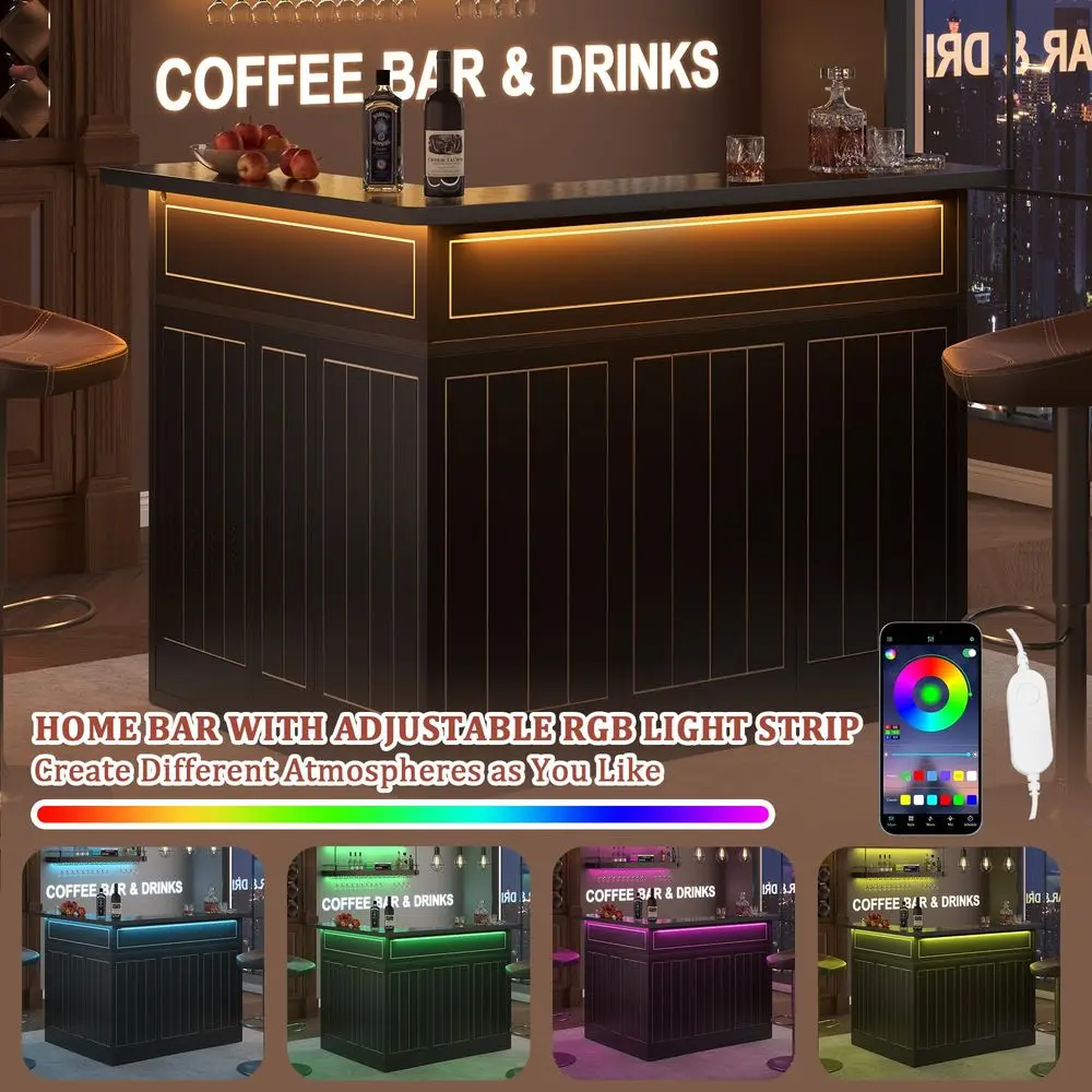 L-Shaped Home Bar Cabinet with Charging Station 3