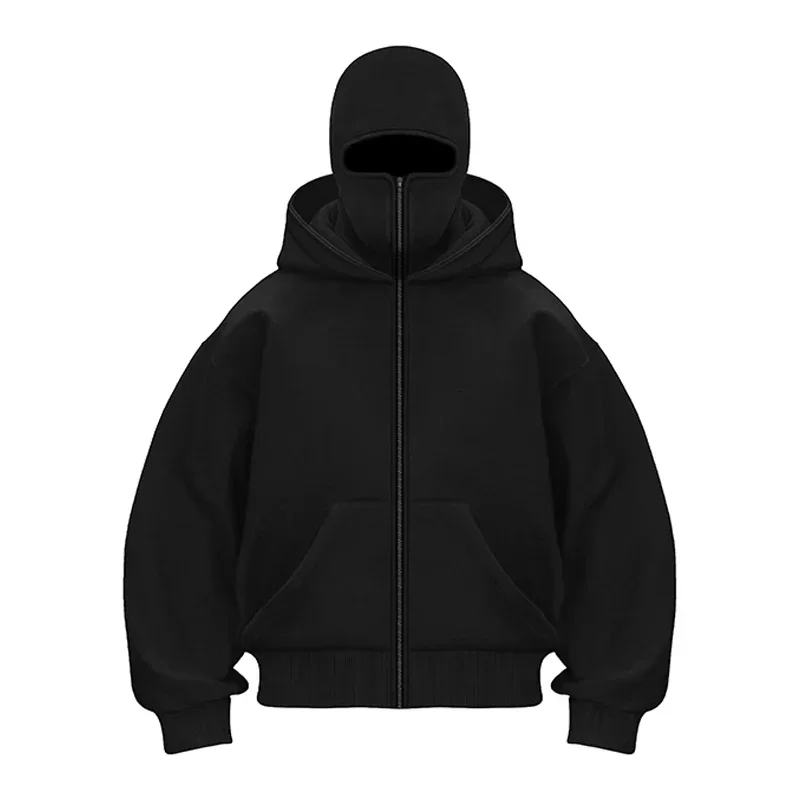 Sweat à capuche cagoule monochrome pour hommes, pull à capuche double couche, streetwear hip hop, rétro, Y2K, personnalité de la mode, document d'hiver