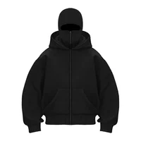 Balaclava Fashion Personality Hoodie Men Soild Color Double Layer Hooded Pullover Sweatshirt Y2k Retro Hip Hop Winter Streetwear 1