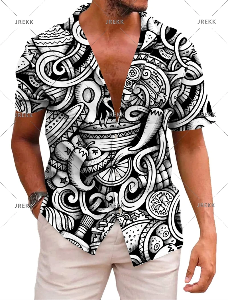 thumbnail image 1 of Camisas hawaianas para hombre, camisa de manga corta con solapa, ropa de estilo mexicano, camisa informal holgada con botones, ropa para hombre, blusas Harajuku, 1 of 5
