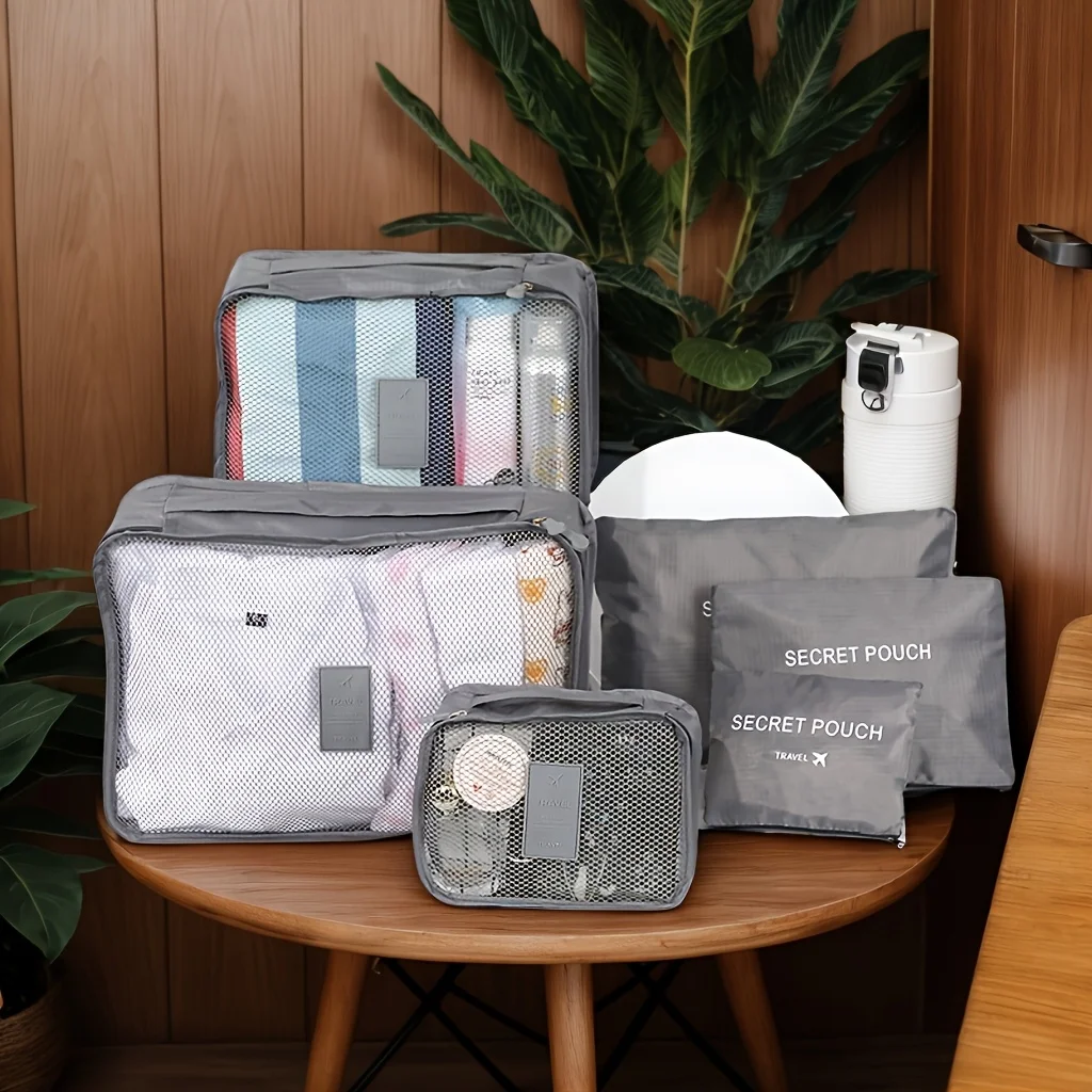 Enhanced Travel Packing Cubes Set - 6-Piece Polyester Organizer for Clothes, Undergarments, and Accessories