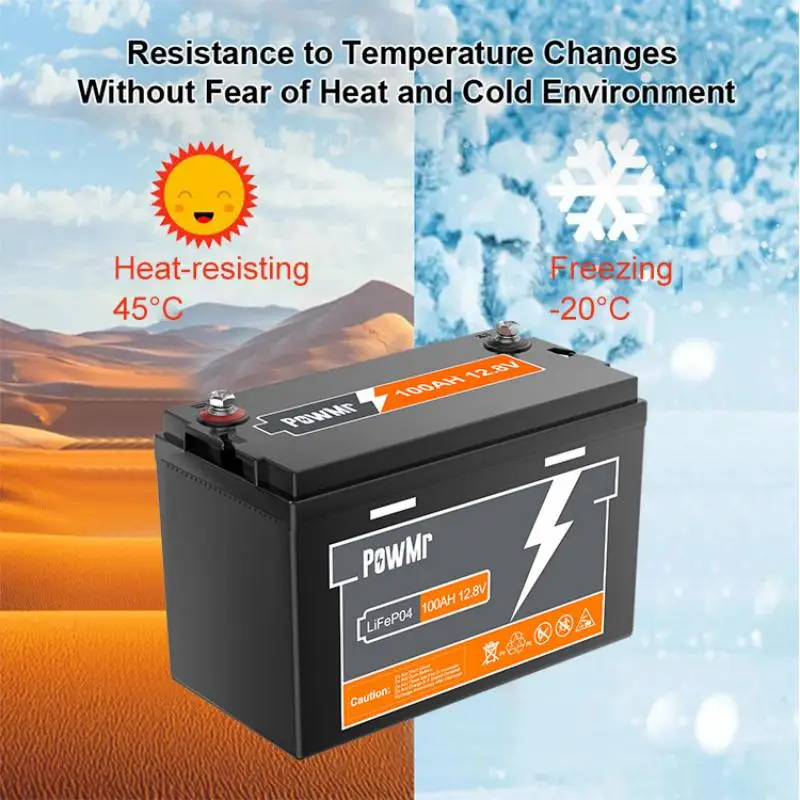 PowMr LiFePO4 12.8V 100AH lithium battery BMS 4 parallel series for RV boat yacht home