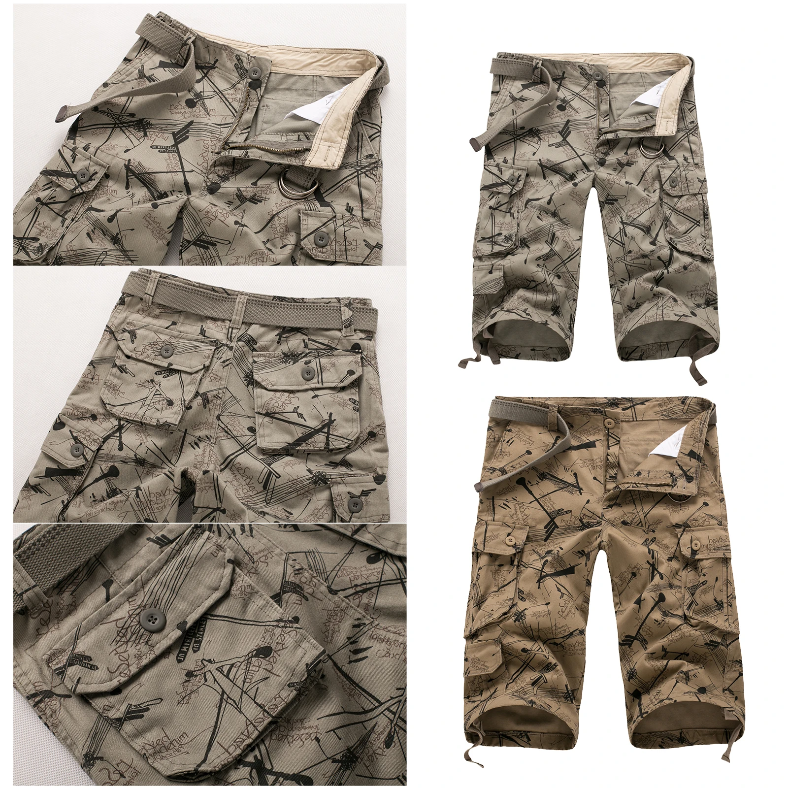 Men's Print Short Pants Camouflaged Summer Cotton Breathable Casual Sports Hiking Loose  Beach Harajuku Cargo Ripstop Shorts