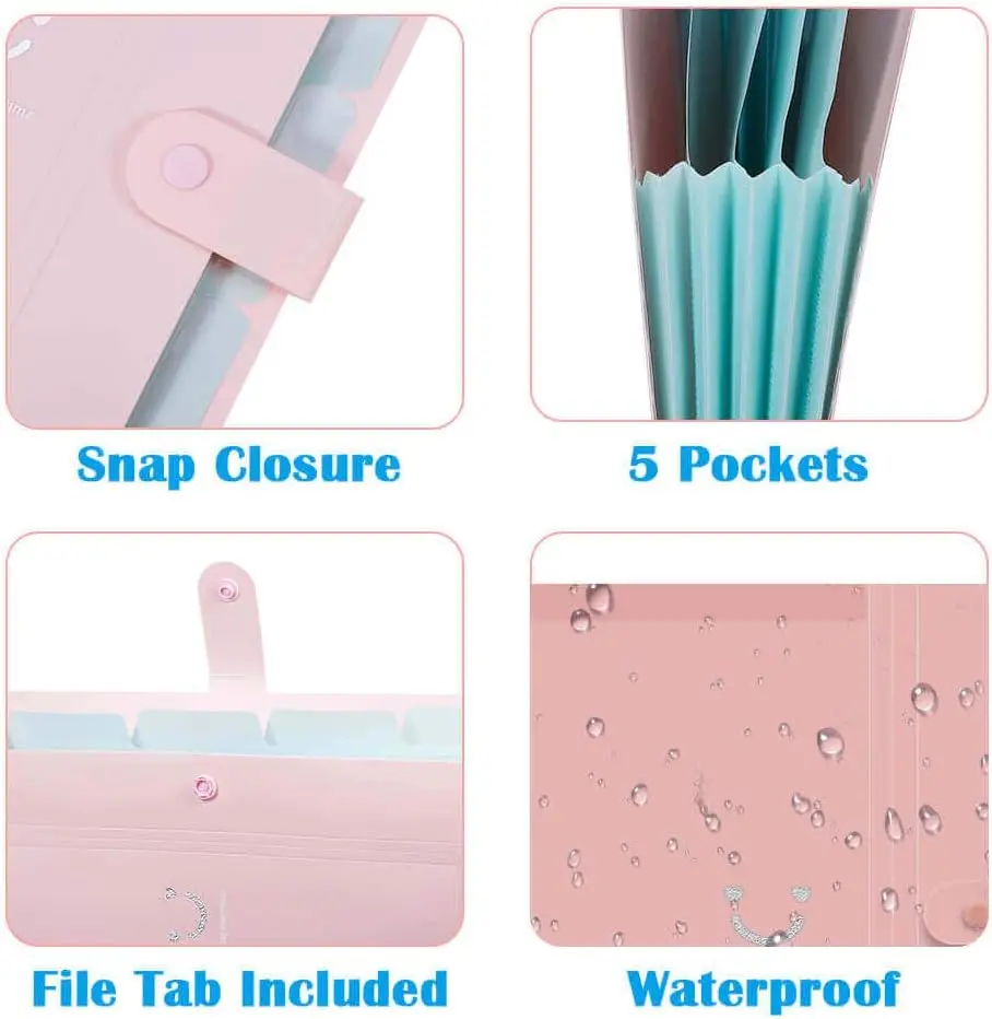 6-Pack Expanding File Folders With Labels - A4 Size 5-Pocket Organizers For School & Office