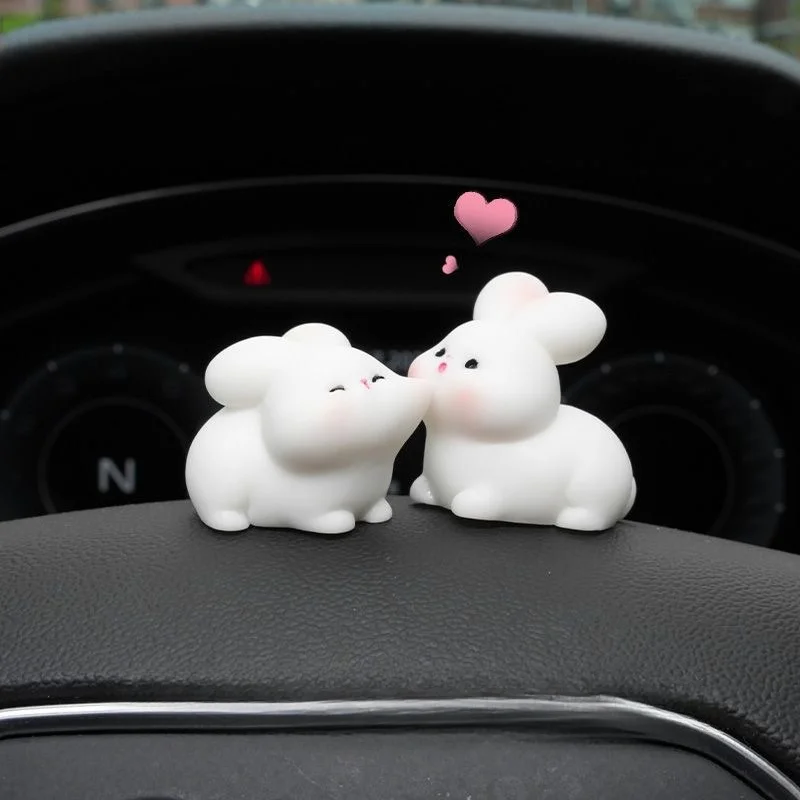 Mini Kiss Little Animals Ornament Cartoon Rabbit Cat rabbit Micro Landscape Model Car Interior Home Desktop Decoration