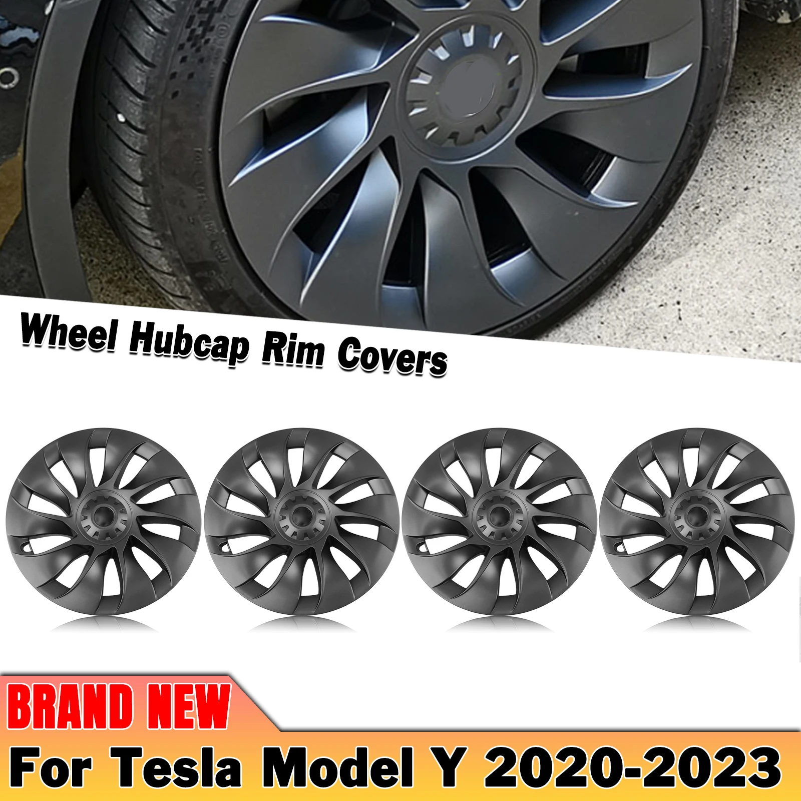 

4pcs/set 20" Wheel Cover Hubcaps Rim Cover Whirlwind Style Gray 20 Inch Exterior Hub Caps For Tesla Model Y 2020 2021 2022-2024