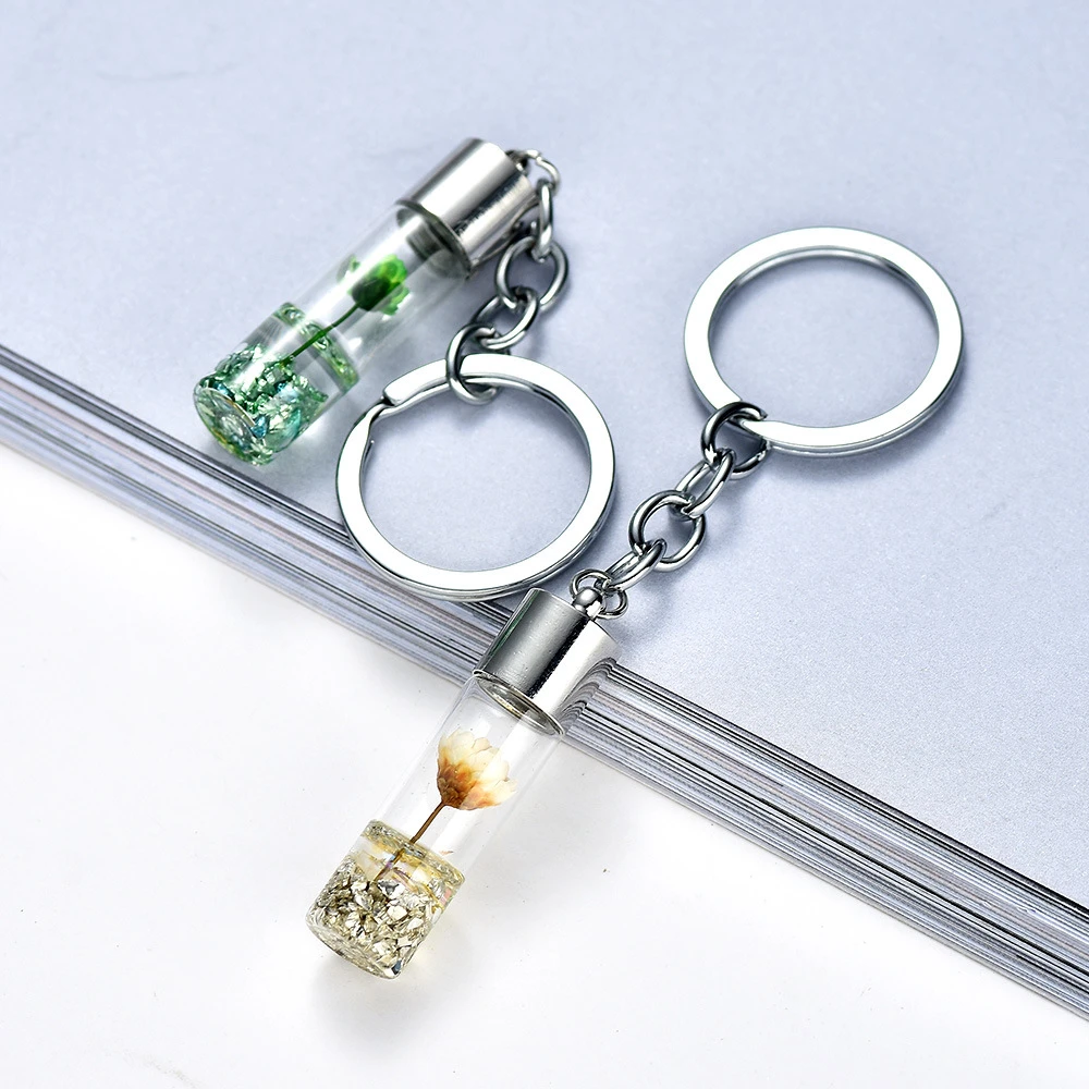 Key Chains Fashion Natural Eternal Flower Dried Flower Plants Wishing Bottle Key Holder Women Bags Accessories