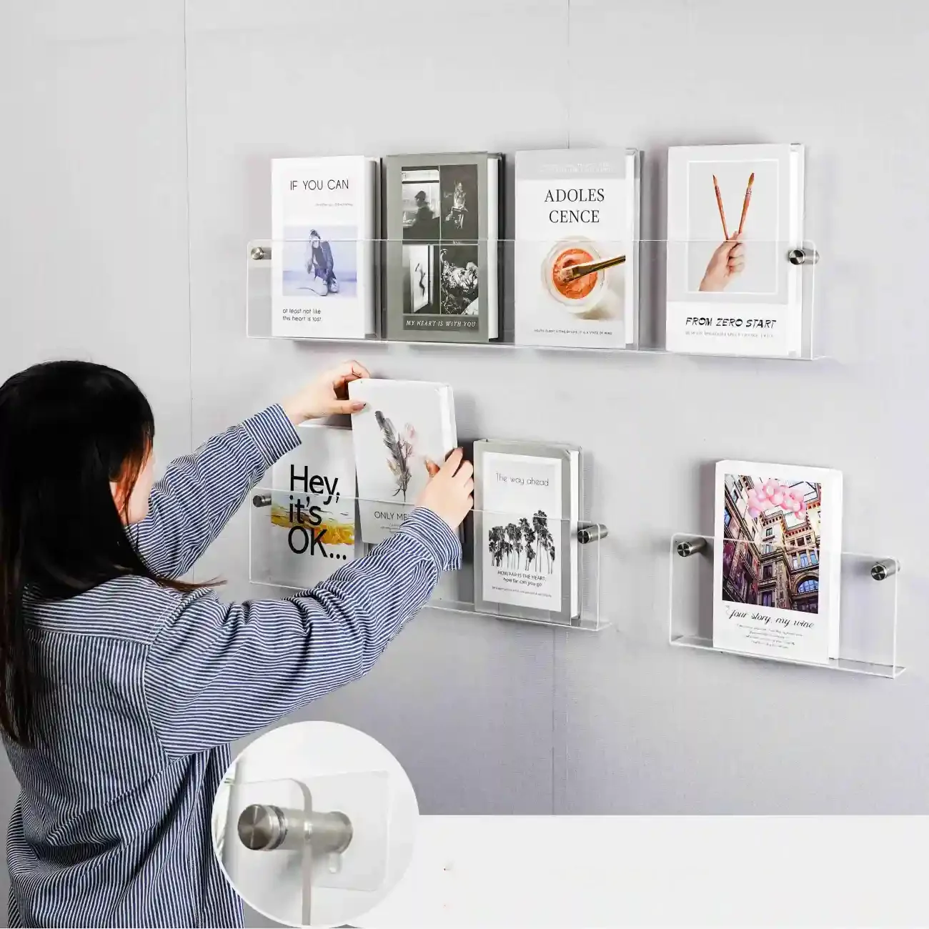 Clear Acrylic Magazine Holder Wall Mount Bookshelf Magazine Rack Literature Brochure File Display Shelf for Waiting Room Office
