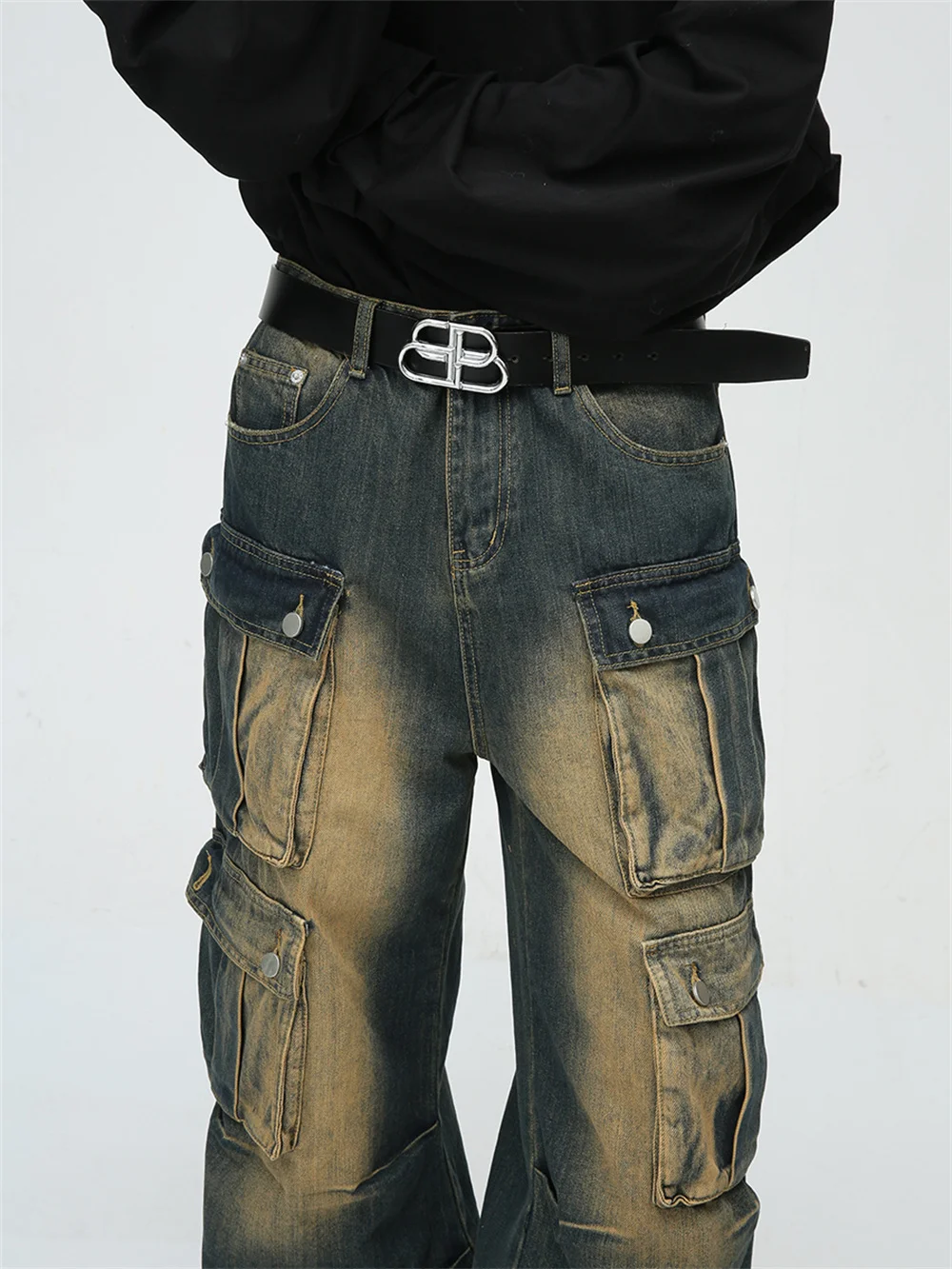 2023 Four Seasons New Product Retro American Old Design Feeling Workwear Jeans Men's Fashion Pants