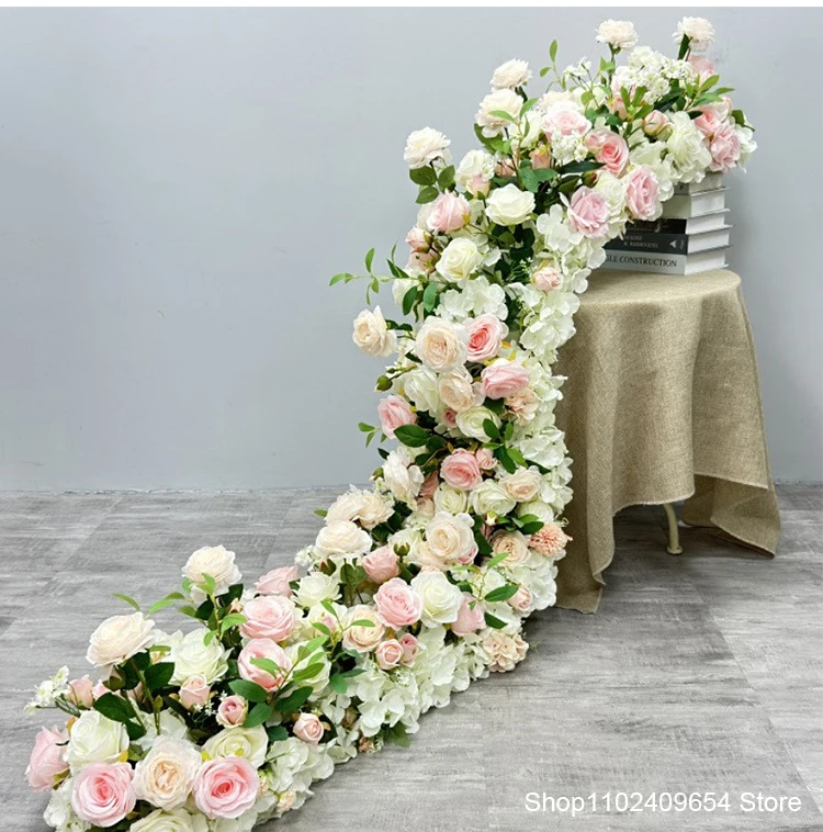 Description Picture 3 of itemWhite Red Wedding Backdrop Decor Rose Floor Flower Runner Party Event Table Centerpieces Ball Pink Floral Strip Arrangement Prop