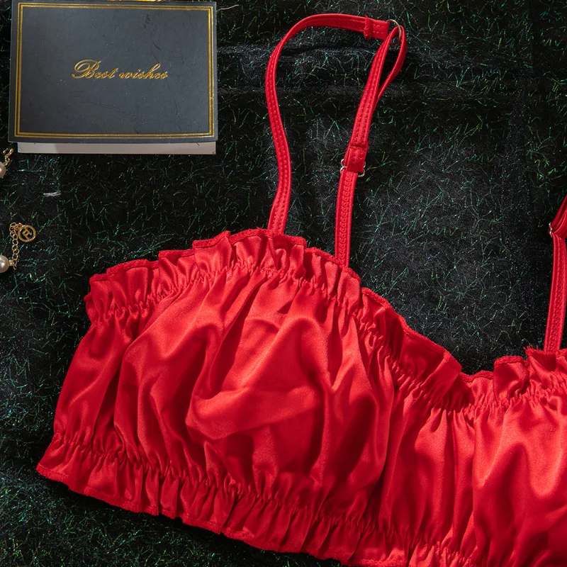Minimalist Ruching Bra And Brief Set Sexy Solid Colour Lingerie_voghion.com
