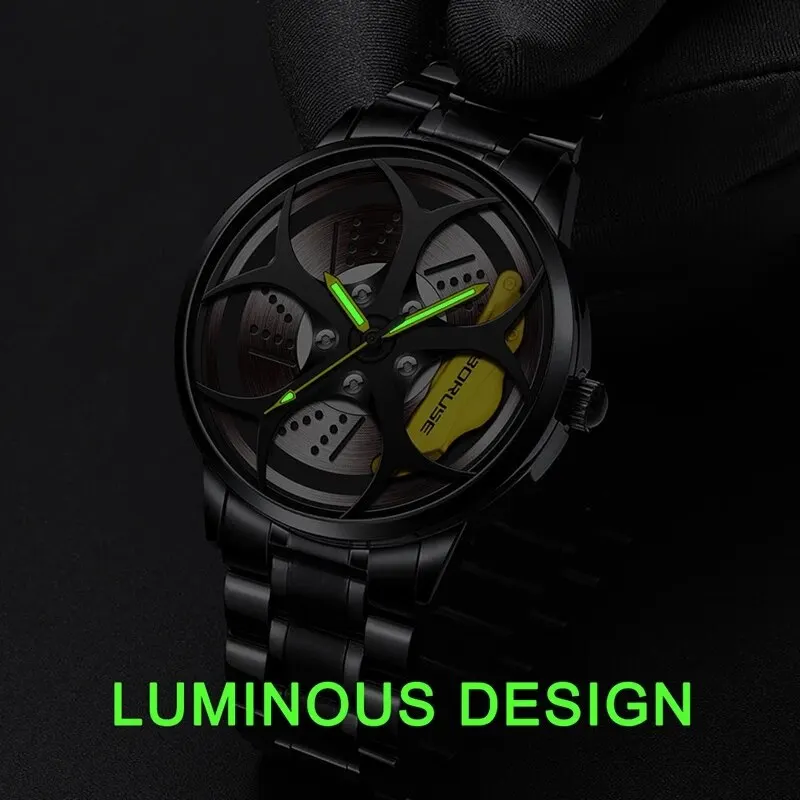 2023 Luxury Mens Fashion Car Wheel Watches Men Sports Waterproof Quartz Wristwatch Stainless Steel Wheel Hub Watch Montre Homme 2