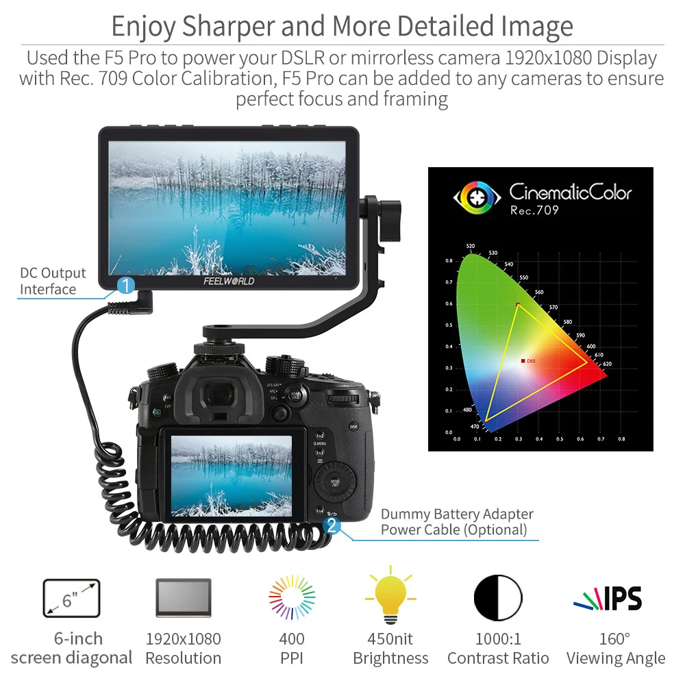 FEELWORLD F5 Pro V4 6 Inch Touch Screen Portable Monitor Camere DSLR 3D LUT Full HD 1920x1080 4K HDMI In Out F970 External Kit