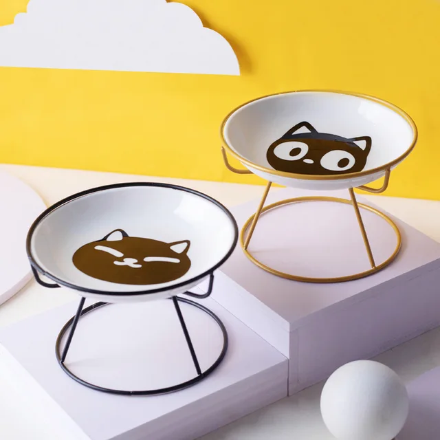 Pet Ceramic Bowl Cat Food Canned Tray with Stand