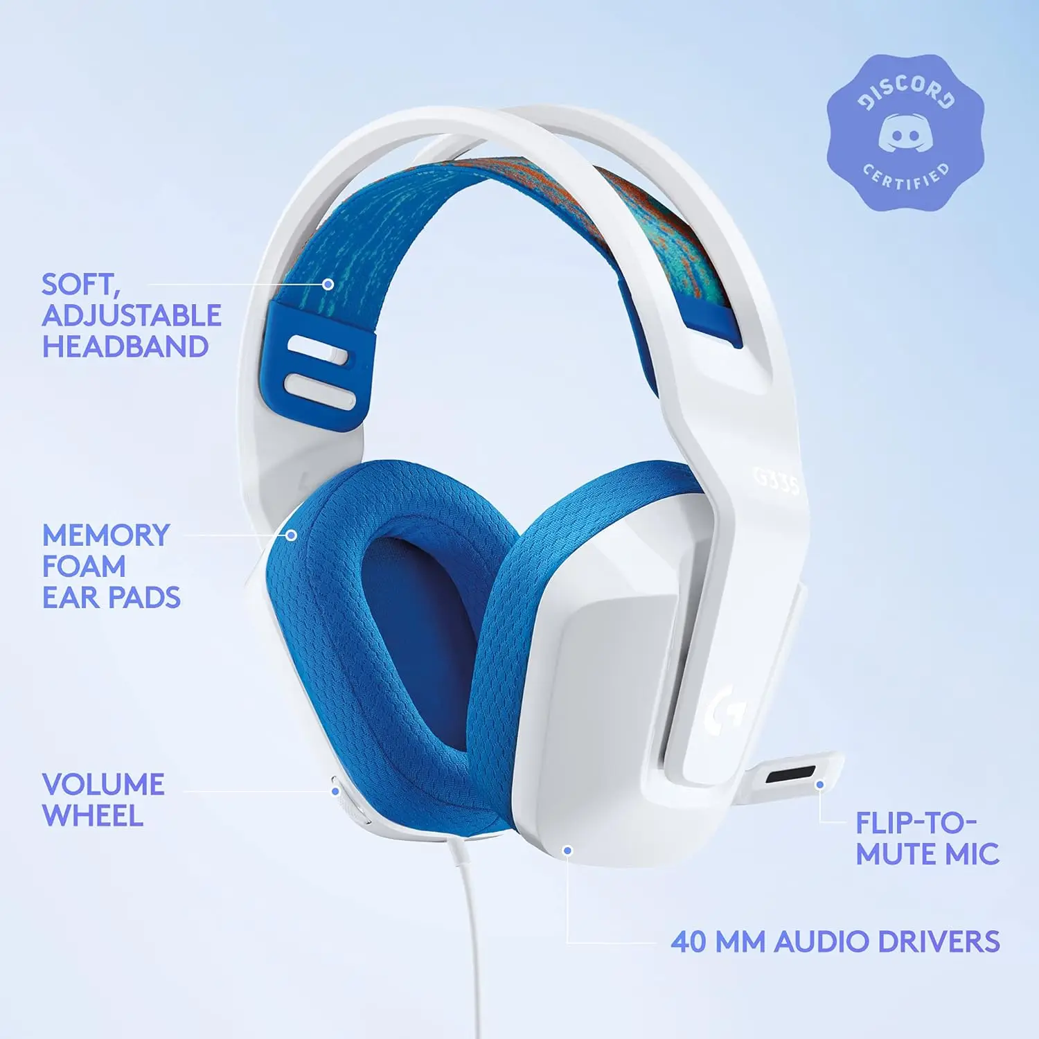 로지텍 G335 유선 게이밍 헤드셋 3.5mm 잭 스테레오 헤드폰 PC PS4 PS5 Xbox 스위치 노트북 게임 스트리밍용 컴포트 마이크