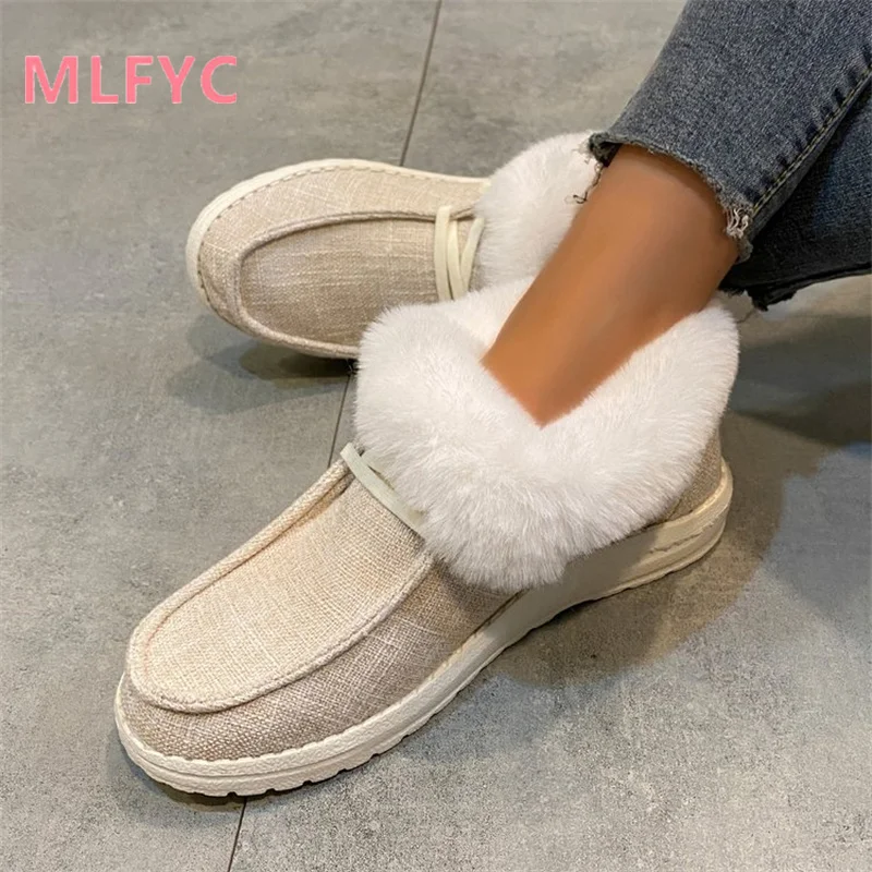 

Women Snow Boots New Winter Style Solid Color Plush Covered Feet Comfortable Cotton Shoes Ladies Flat Bottomed Casual Boots