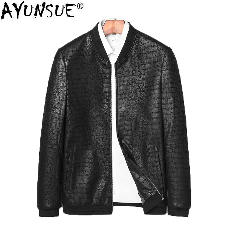 

AYUNSUE Men's Leather Jacket Sheepskin Coat Genuine Leather Jacket Men Spring Casual Bomber Veste Cuir Homme 71J1718 KJ2113