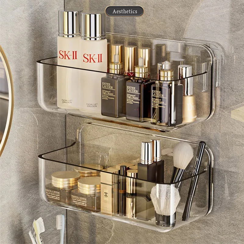 Wall Mounted Shower Shampoo Racks Shelves Organizer Non-drilling Removable Transparent PET Material Bathroom Storage Rack