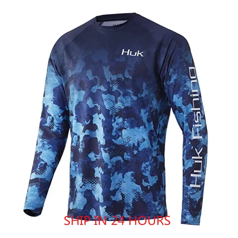 HUK Fishing Shirt Long Sleeve Uv Protection Man Outdoor Summer Fishing Clothing Performance Jersey Men's Apparel UPF 50+