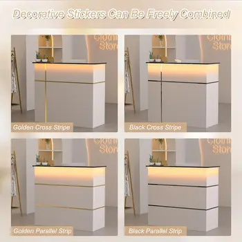 Reception Desk with Counter Modern Front Table Equipped Lockers Storage Shelves Checkout LED Lights DIY Stripe for Lobbies 6