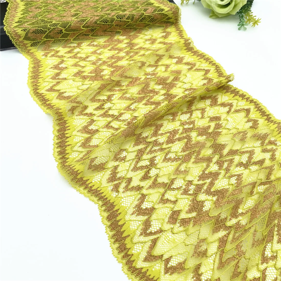 3y/lot Width 22.50cm Honeycomb Yellow Rose Gold Elastic Stretch Lace Trims 1