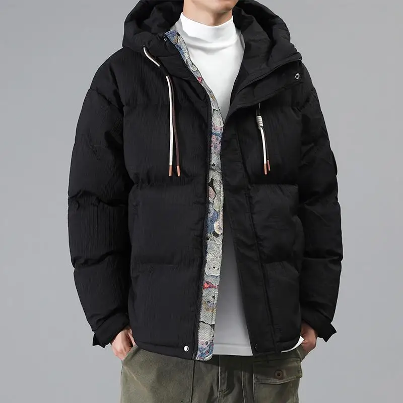 Fashion 2023 Autumn Winter Cotton-Paaded Jackets Men's Casual Tops Hooded Down Coats Outwear Loose Solid Warm And Thick Parkas