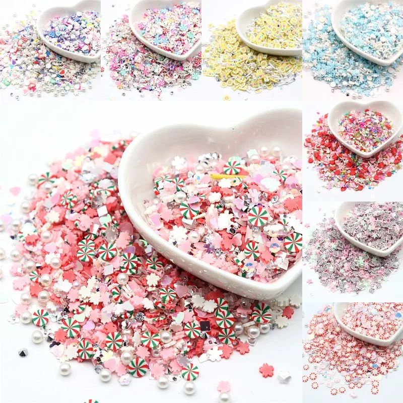 

100g 200g Polymer Clay Star Heart Stripes Dot Soft Pottery Beads Sequins Mixed DIY Phone Case Accessories Nail Art Decoration