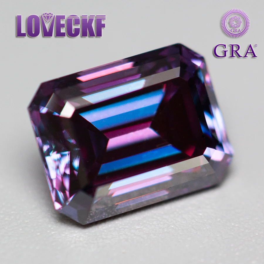 New Royal Purple Moissanite Stone Emerald Cut Vvs1 Certified Moissanita Diamond Gemstone Pass Diamond Tester Con Rapporto Gra