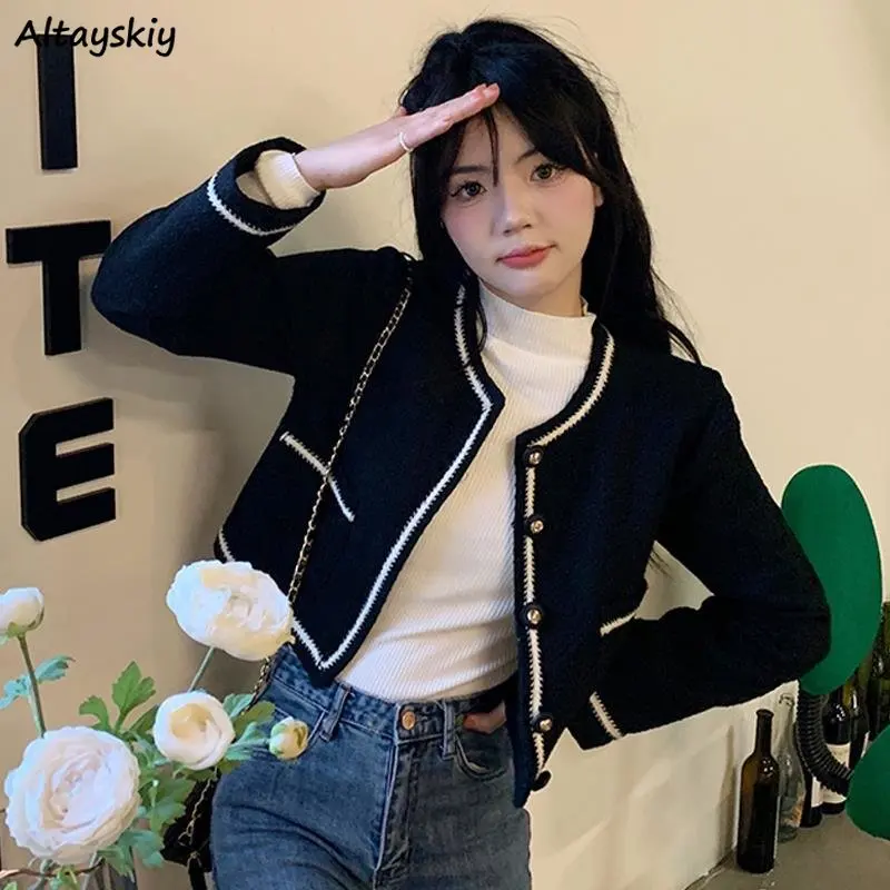 

Crop Basic Jackets and Coats for Women Casual Elegant Females Vintage Autumn Korean Style All-match Long Sleeve Mujer Chaqueta