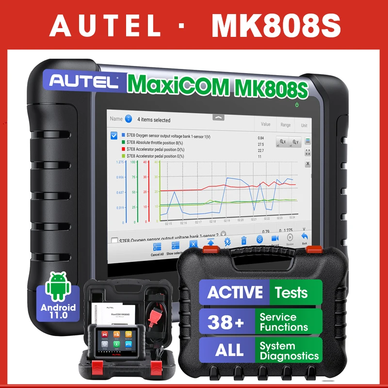 Autel MK808S Diagnostic Tools Automotivo Scanner Bi-Directional Control IMMO Key Coding PK MX808S MK808BT PRO