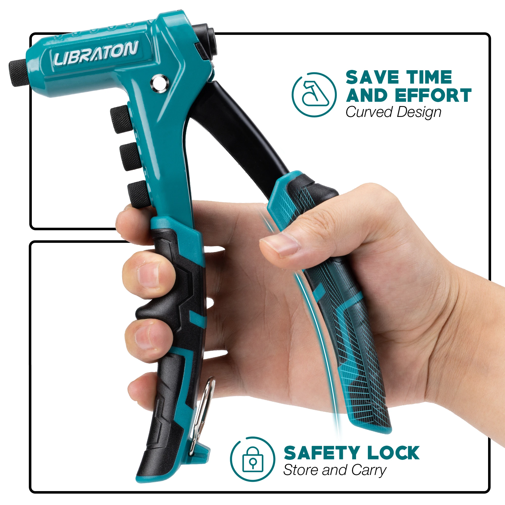 One-Handed Rivet Gun Professional Hand Riveter Pop Rivet Gun Set for Metal Manual Tool 200-3/32" 1/8" 5/32" 3/16" rivet gun