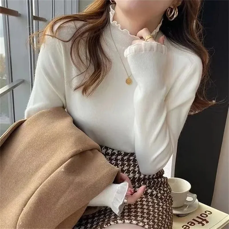 

2023 модная однотонная водолазка, женские осенне-зимние вязаные свитера, базовые пуловеры, корейский свитер, облегающий пуловер