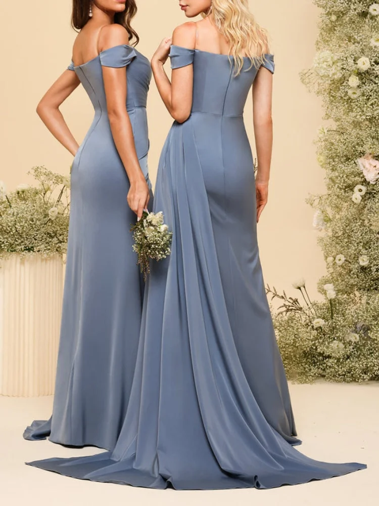 Off the Shoulder Bridesmaid Dresses Sweetheart Pleated High Slit Evening Gowns Mermaid Wedding Guest Party Dress customized - 3