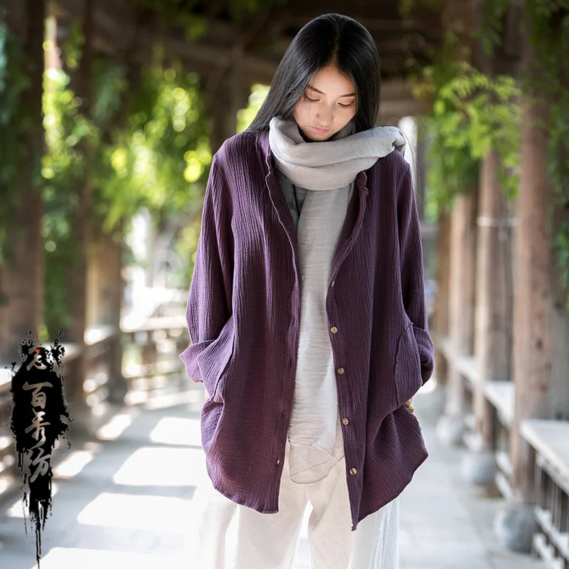 

Women Linen Long Sleeve Top 100% Cotton Spring and Autumn Button Jacket Vintage Cardigan Simple Soft Cotton Linen Outerwear New