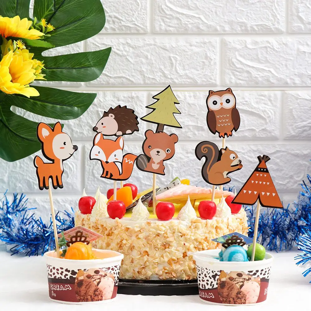 Woodland Animal Paper Cake Toppers for Birthday Party Decorations