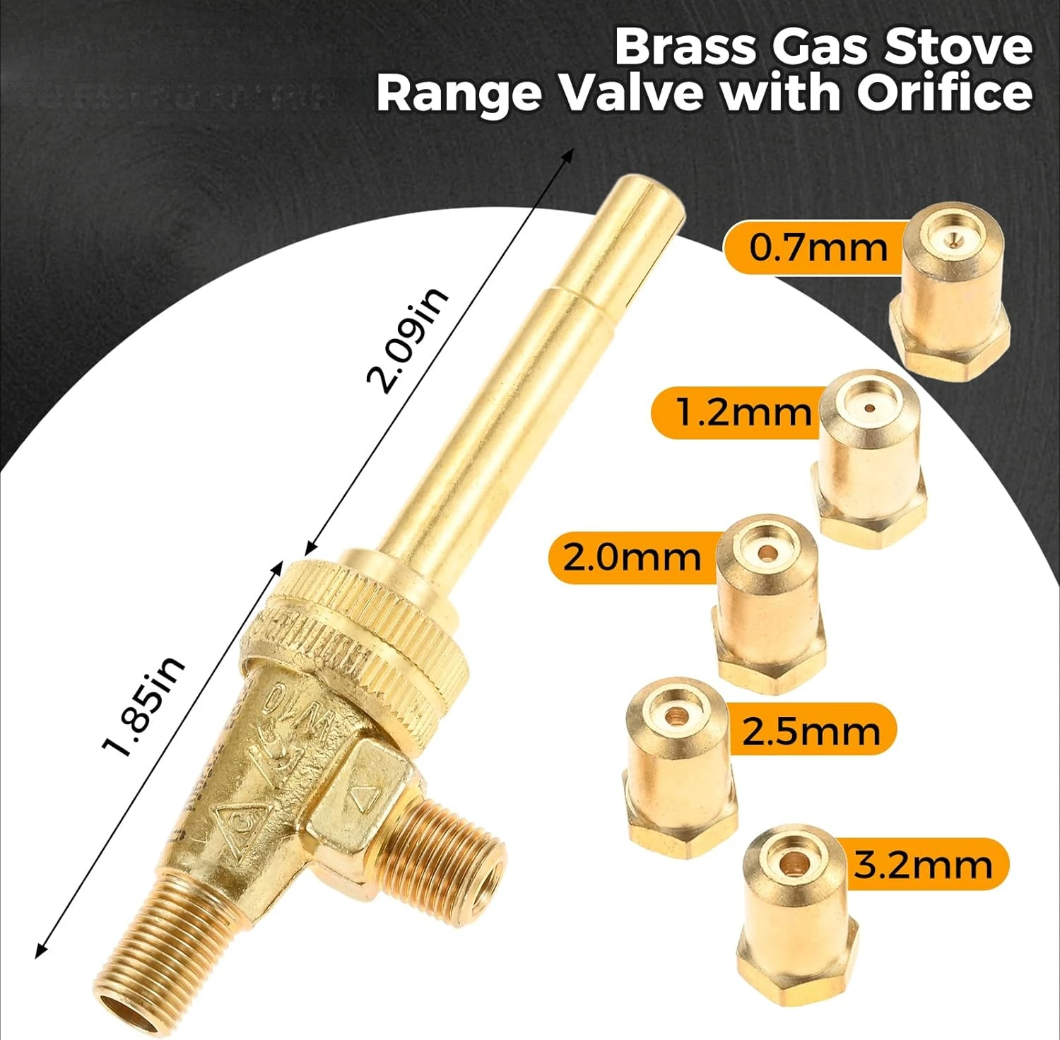 Gas Stove Range Valve with Metal Alloy Knob and Orifice Kit 0.7mm 1.2mm 2.0mm 2.5mm 3.2mm Fitting for Hotel Commercial Kitchen
