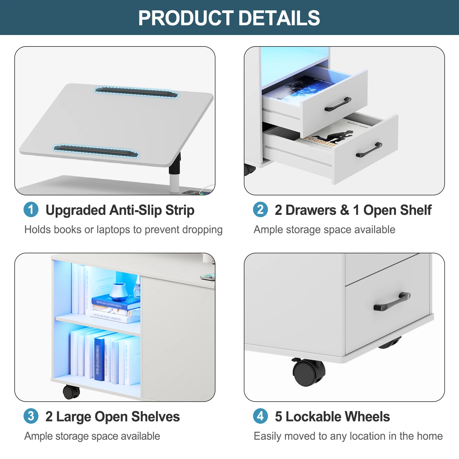 JDPAG Nightstand with Wireless Charging Station and Auto Senor,RGB Bedside Table with 360&deg; Adjustable Rotary Table