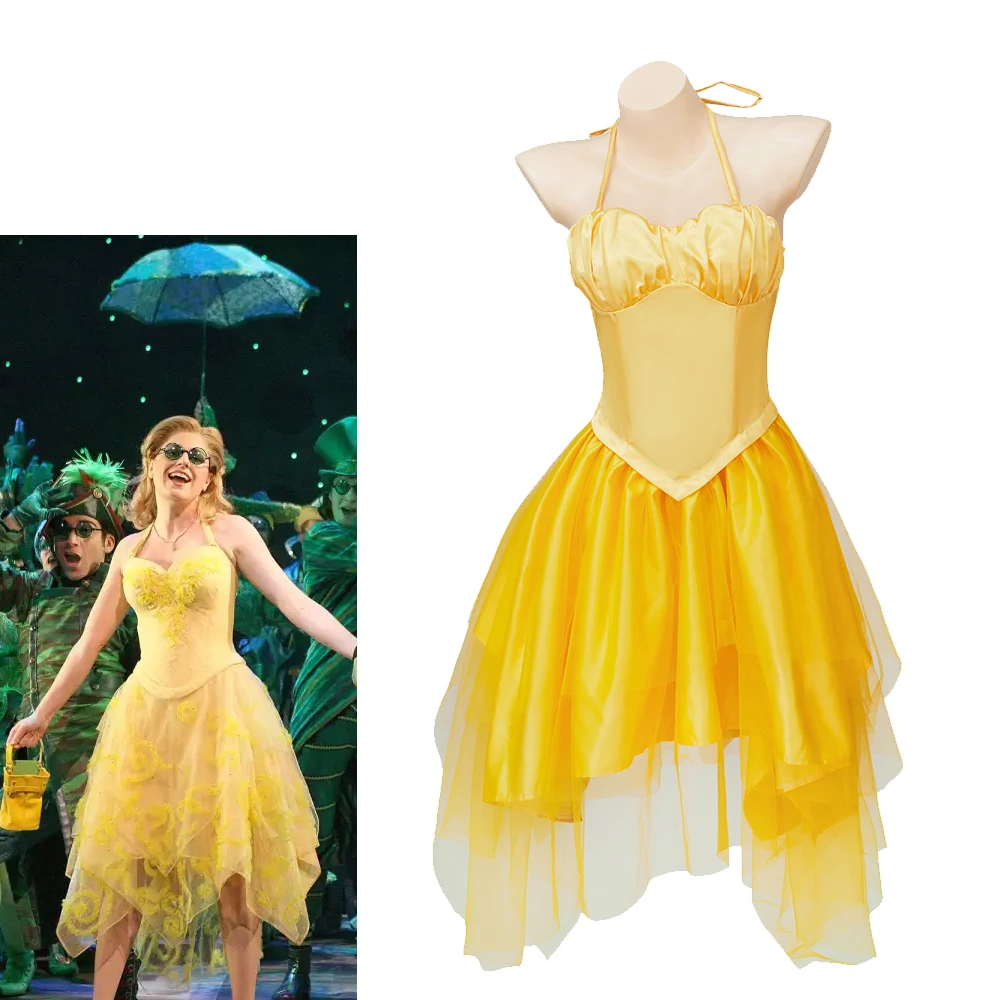 

Musical Wicked Glinda Cosplay Costume Women's Sexy Yellow Strap Dress The Good Witch Stage Performance Fancy Outfits